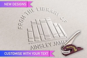 Book Embosser with Wonky Books Design Customisable Ex Libris Library Stamp - Picture 1 of 21