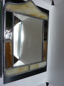 Vintage GELBBRAUN Buntglas Hängespiegel 11 x 8" - Bild 1 von 5