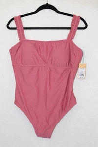 NWT Kona Sol Sz L (12-14) Dusty Rose One Piece Swimsuit Ruffle Straps - Picture 1 of 5