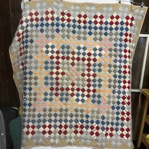 Patchwork Quilt Vintage Handsewn Feed Sack Material 66"x66" Lancaster Pa - Picture 1 of 22