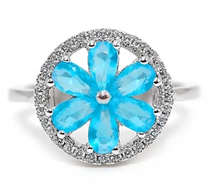 2CT Aquamarine & White Topaz 925 Solid Sterling Silver Ring Jewelry Sz 9 - Picture 1 of 2