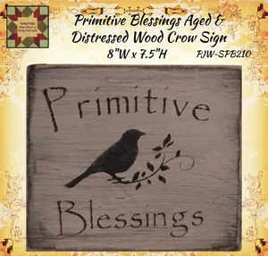 Primitive Blessings Crow Aged &amp; Distressed Wood Sign - Bild 1 von 2