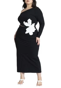 ELOQUII Women's Plus Size One Shoulder Flower Detail Dress - Picture 1 of 4