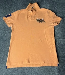 Polo Ralph Lauren Polo Shirt Mens Medium Orange Triple Pony Custom Slim Fit Top - Picture 1 of 12