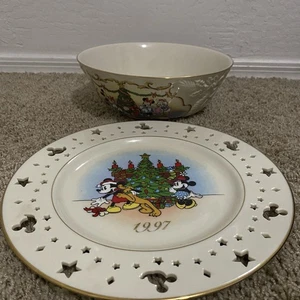 Lenox Disney Mickey Merry Christmas Trimming Trio Plate 9" Bowl Limited Edition - Picture 1 of 8