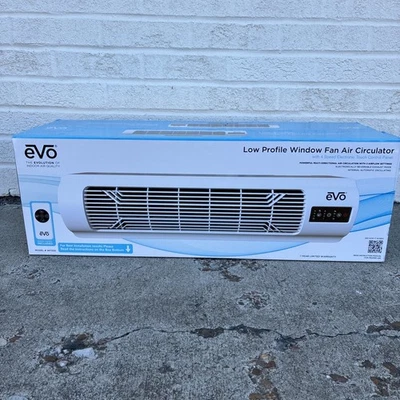 EVO Low Profile Oscillating Window Fan Air Circulator 4-Speed Airflow, White - Image 1 of 4