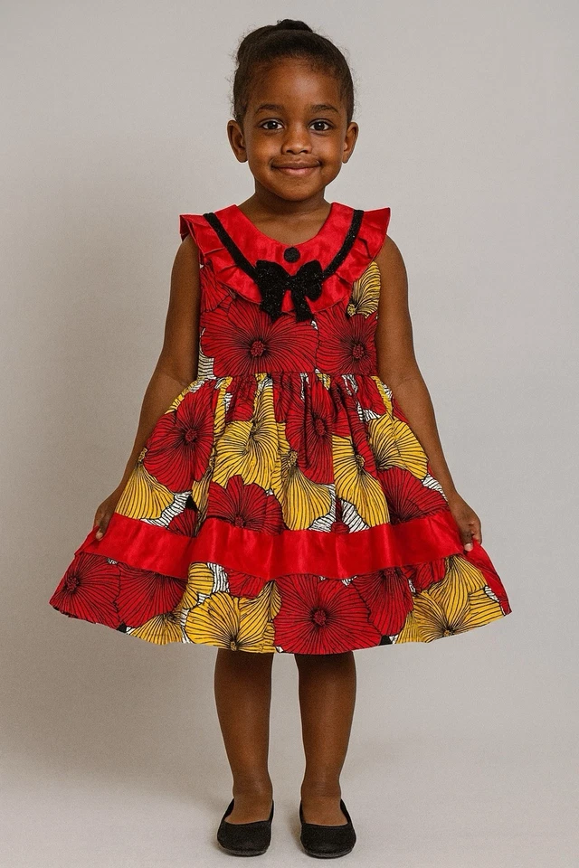 African Fabric Ankara Pleated Sleeveless Dress Size Lg. Tailor Made Handmade New - Image 1 of 1