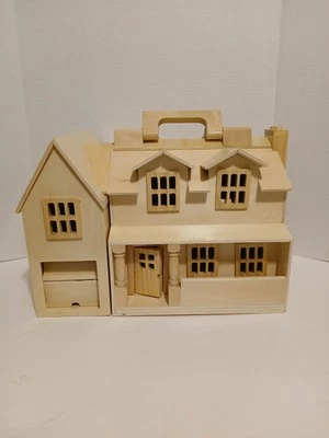 Melissa And Doug Fold And Go Wooden Doll House With Furniture  - Vintage - Image 1 of 4