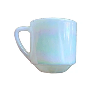 Federal Glass Moonglow Iridescent Milk Glass Mug Vintage Tapered Bottom - Picture 1 of 5