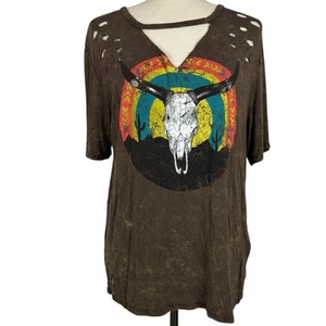 Top Rock Roll Cowgirl Medium Boho Western Festival Grafica Steerhead Distressed - Foto 1 di 14
