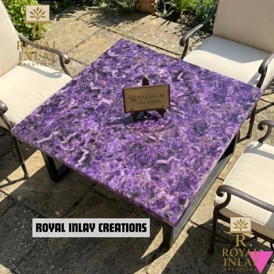 Amethyst Square Table – Handcrafted Gemstone Top for Home & Office Decor 36" - Image 1 of 4
