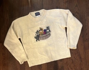 Vintage Woolrich 100% Wolle Strick Kätzchen im Korb Pullover wie abgebildet Gr. M - Bild 1 von 11