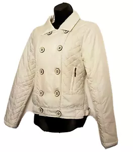 Dollhouse White Jacket Quilted Puffer PeaCoat Small Double Breasted Light Weight - Picture 1 of 5