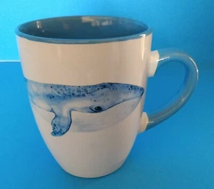 Nueva taza de té grande de café azul y blanco de cerámica con ballenas - Imagen 1 de 5