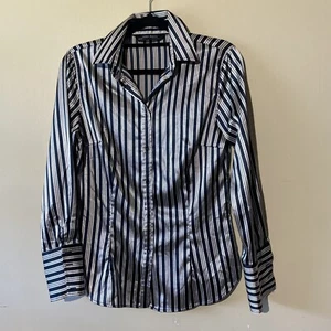 ZARA basic sz M woman button up striped shirt polyester/spandex multicolor - Picture 1 of 15