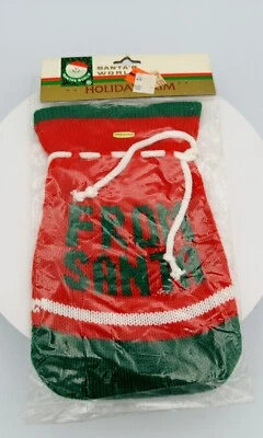 Vintage Kurt Adler Santa's World Knit Drawstring "From Santa" Christmas Gift Bag - Image 1 of 2