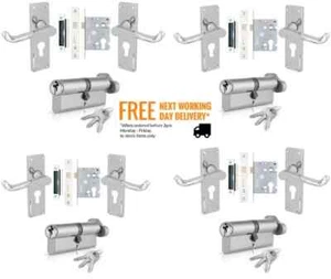 4 x Euro Handle Polished Chrome , Euro Sashlock & 70mm Cylinder&Turn 4 Pack - Picture 1 of 8