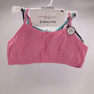 NWT Rene Rofe Girls' 5 Pack Cotton Blend Bralettes Adjustable Strap Size XL(14) - Picture 1 of 9
