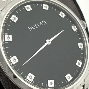 Men's Bulova 96D106 Stainless Steel Case Diamond Accented Black Dial Watch - Picture 1 of 24