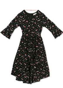 Speechless Big Girl's Floral-Print Walk-Thru Crepe Dress-Size-14 or 16-Black - Picture 1 of 3