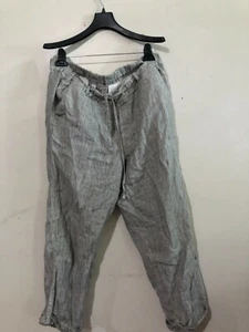 Caslon Size M 100% Linen Tie Waist Gray Cream Stripe Pant Stylish Modern Cut - Picture 1 of 12