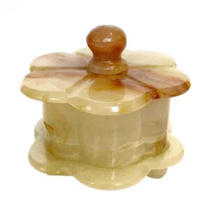 Vintage Green Brown Marble Agate Flower Shaped Trinket Box Jewelry Rings Candle - Picture 1 of 17