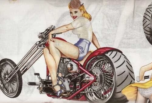 Hot Wheels biker babes pinups white Alexander Henry 12 inch piece - Image 1 of 1