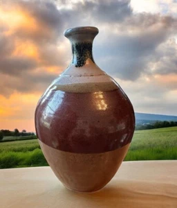 VTG Mid Century Studio Pottery Vase Signed Dated 10” X 5.5” Brown Tan Reds - Picture 1 of 7