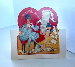 Valentine stand up die cut card USA cherub roller skates postman - Picture 1 of 7