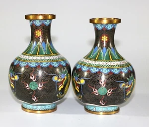 A pair Chinese vintage enamel cloisonne dragon vases 908 - Picture 1 of 12
