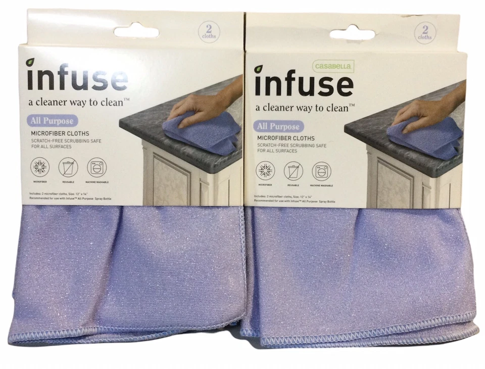 2Pk Casabella Infuse All Purpose Microfiber Cloths W/ Scratch Free Scrub Surface