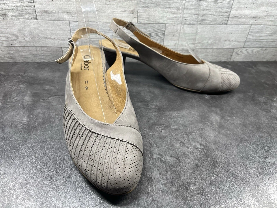 Zapatos Gabor Tacones Mujer 9M Gris Cuero Cómodo Gatito Sin Cordones Foto 1 de 4