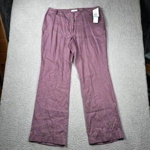 Calvin Klein Pants Womens 16 Straight Leg Cuffed Mid Rise Plum 100% Linen NWT - Picture 1 of 15