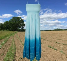 Womens MAXI Strap dresses, Boho Blue Tie Dye Casual Travel Summer  Dress S/M