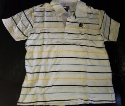 Tommy Hilfiger Boys 6 White Striped Polo Style Shirt Perfect for Spring / Summer - Image 1 of 2