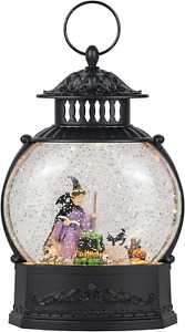 Halloween Witch Snow Globe Lantern with 6H Timer Battery Operated USB Powered Li