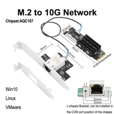 M.2 to 10 G RJ45 Port Ethernet Gigabit Network Card B Key M Key 10G/2.5G/1000M - Image 1 of 4