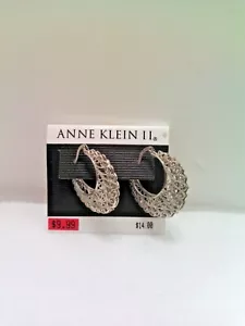 Anne Klein 11 Silver Weave Hollow Moon Hoop Earrings NOS - Picture 1 of 4