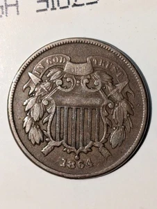 1864 2 CENT COIN ,LG MOTTO,  RARE ERROR, FIRST YEAR OF ISSUE! - Picture 1 of 9