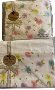 Vintage Dan River Twin Sheet Top & fitted Bottom Floral New Pastel Muslin Cotton - Picture 1 of 7