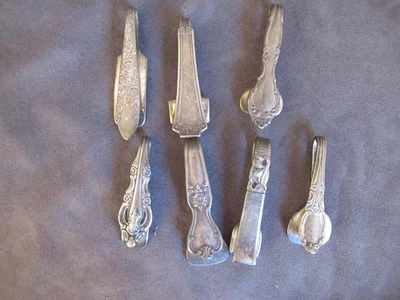 7 Custom Antique Silverplate Handle Money Clips - Nice variety  - Image 1 of 4