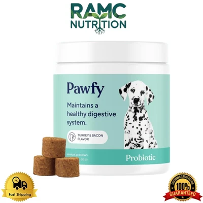 Pawfy Probiotics for Dogs | Digestive, Gut & Allergy Support | 30 Bacon Chews - Image 1 of 4