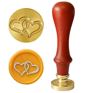 Timbro sigillo cera cuori timbro retrò legno sigillo ottone rimovibile inviti matrimonio - Foto 1 di 6