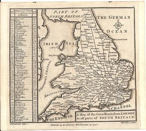 Antique map, Badeslade & Toms, 1742, Great Roads from London to all parts .. - Picture 1 of 1