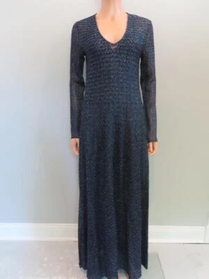 Maxi Vestido Missoni Azul Marino/Metálico Plateado Cuello en V Talla 42/US 6 Foto 1 de 4