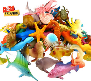 52-Pack Mini Ocean Sea Animal Toy Set - Realistic Vinyl Plastic Figures - Educat
