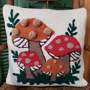 Mushroom Pom Pom Wool Hooked Pillow Justina Blakeney 16" NEW Peking Handicraft - Picture 1 of 1