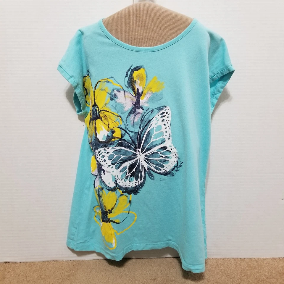 Arizona Top XL 18 Floral Flor Mariposa Gráfico Manga Corta Foto 1 de 4