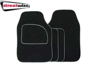 Streetwize 4 Universal  Velour Black Carpet Car Mats Grey Binding Edge Trim - Picture 1 of 4