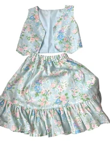 Vtg 60s 70s Skirt Vest Set Girls Floral Pull On Cottagecore Pastel Handmade - Picture 1 of 6